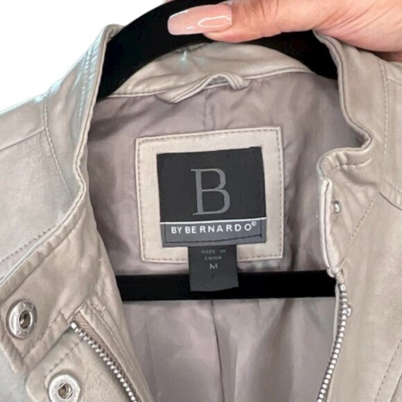 B by Bernardo Faux Leather Moto Jacket Gray/ Taupe Size M - Picture 2 of 8
